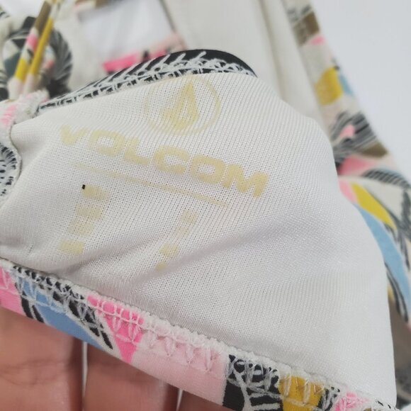 VOLCOM Womens Bikini Top XSmall Halter Tribal Geometric No Padding Peek A Boo - Picture 3 of 6